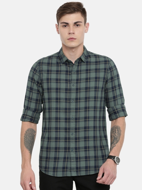 

Lee Men Green & Blue Slim Fit Checked Casual Shirt
