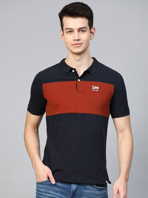 

Lee Men Navy Blue & Rust Red Colourblocked Polo Collar T-shirt