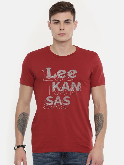 

Lee Men Red & Off White Printed Round Neck T-shirt