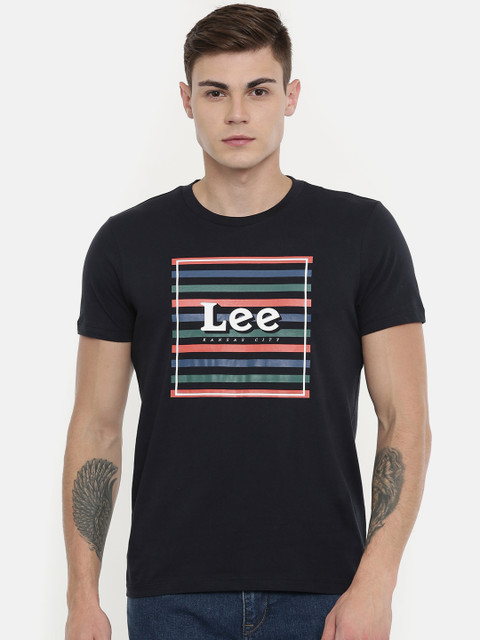 

Lee Men Navy Blue Printed Round Neck Pure Cotton T-shirt