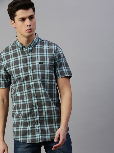 

Lee Men Grey & Blue Slim Fit Checked Casual Shirt