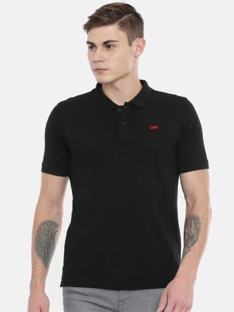 

Lee Men Black Solid Polo Collar T-shirt
