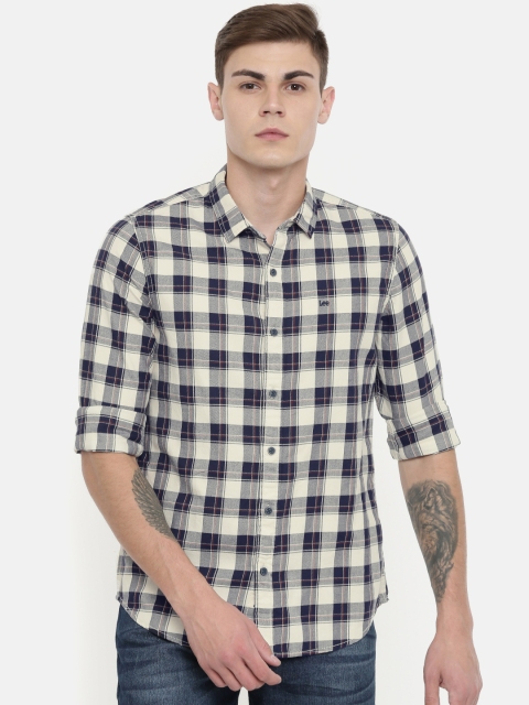 

Lee Men Navy Blue & Off-White Slim Fit Checked Casual Shirt