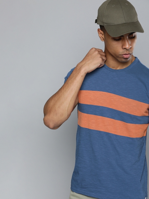 

Lee Men Blue Rust Orange Striped Round Neck Pure Cotton T-shirt