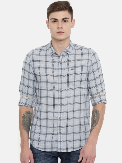 

Lee Men Grey & Black Slim Fit Checked Casual Shirt