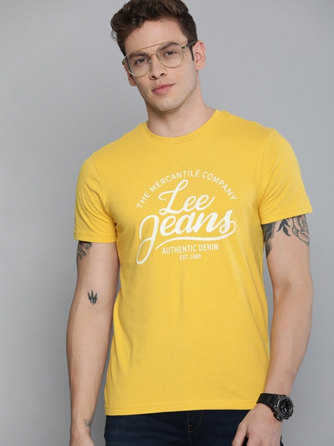 

Lee Men Yellow Printed Round Neck Pure Cotton T-shirt