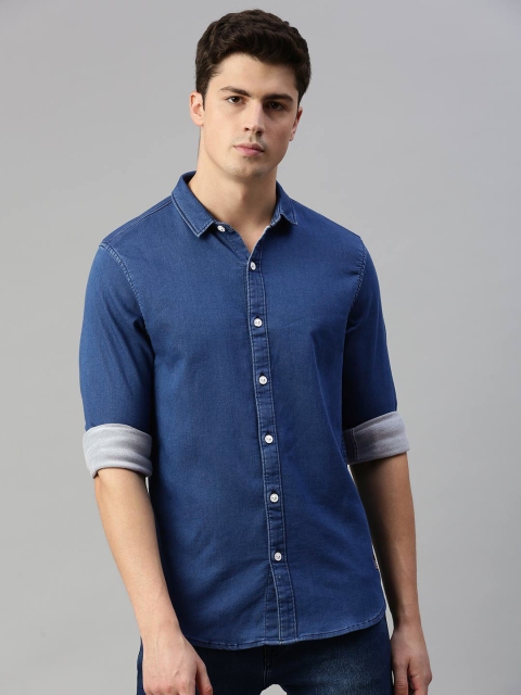 

Lee Men Navy Blue Slim Fit Solid Knitted Casual Shirt