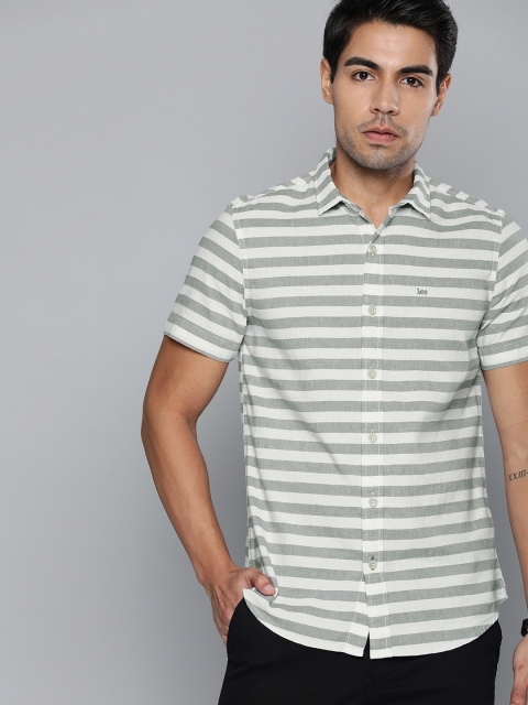 

Lee Men White & Grey Slim Fit Striped Casual Shirt