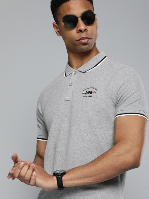

Lee Men Grey Melange Solid Polo Collar T-shirt