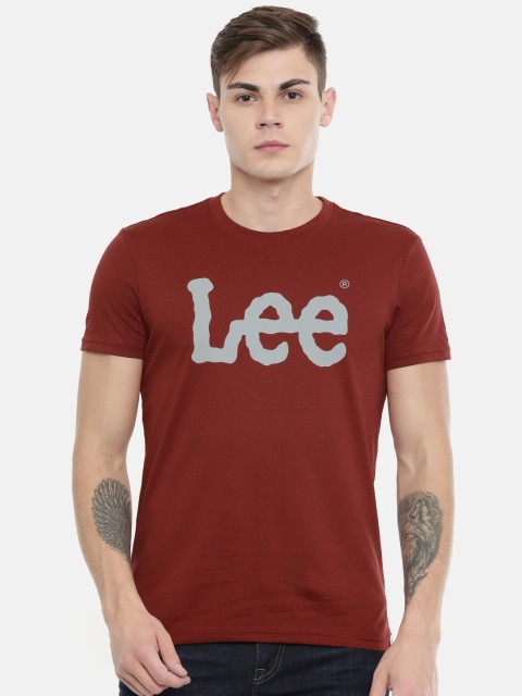 

Lee Men Maroon & Grey Printed Round Neck T-shirt