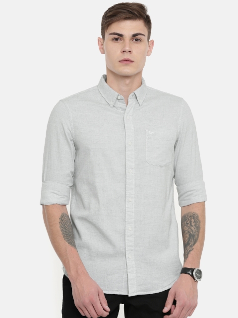 

Lee Men Grey Slim Fit Solid Casual Shirt