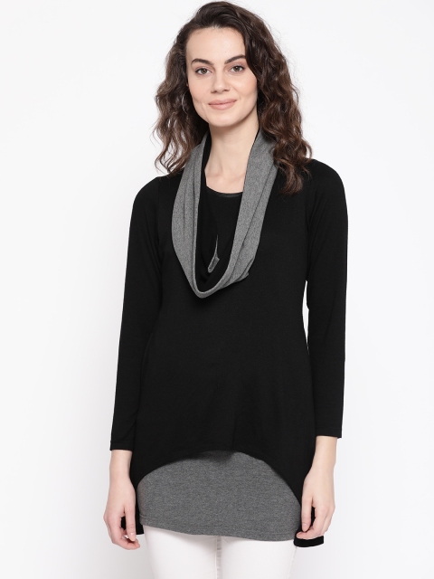 

APSLEY Women Black Solid Top with Snood