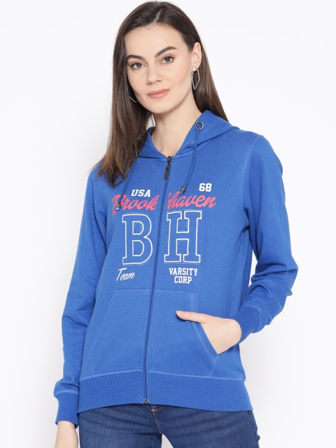 

APSLEY Women Blue Printed Hooded Sweatshirt