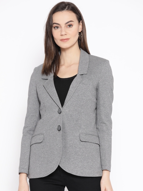 

APSLEY Women Grey Melange Solid Single-Breasted Formal Blazer
