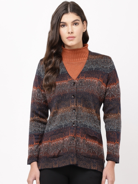 

APSLEY Women Navy Blue Self-Design Cardigan