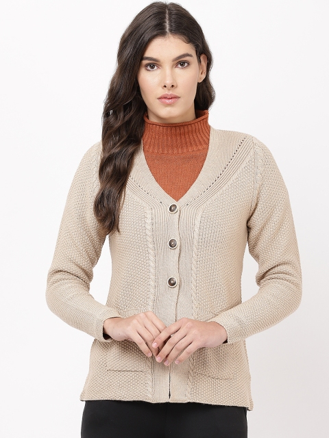 

APSLEY Women Beige Self Design Cardigan