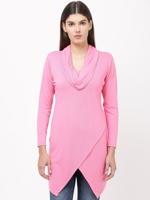 

APSLEY Women Pink Solid Wrap Longline Top