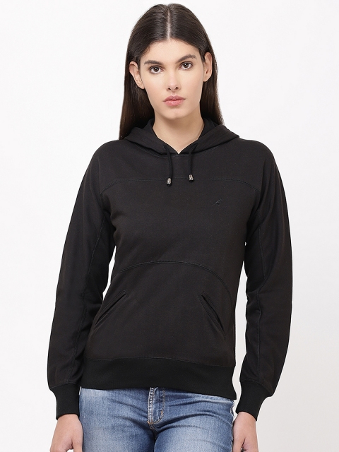 

APSLEY Women Black Solid Hooded Sweatshirt