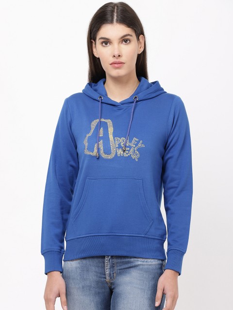 

APSLEY Women Blue Embroidered Detail Hooded Sweatshirt