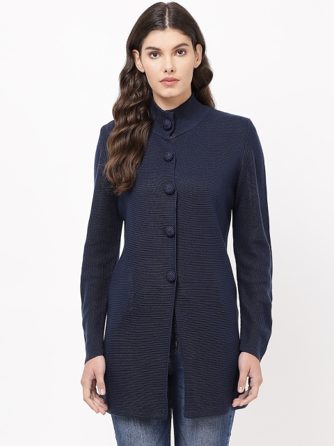 

APSLEY Women Navy Blue Ribbed Longline Cardigan