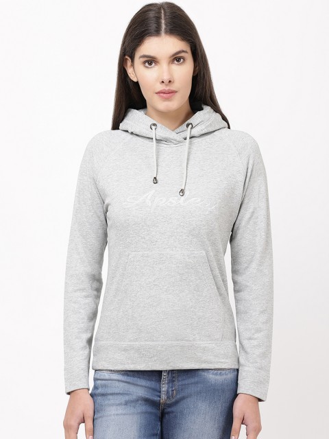 

APSLEY Women Grey Melange Solid Hooded Sweatshirt