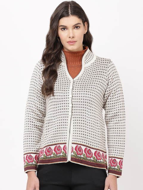 

APSLEY Women Beige & Olive Green Self Design Cardigan