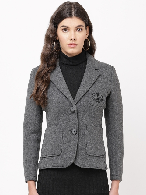 

APSLEY Women Charcoal Grey With Melange Effect Solid Single-Breasted Casual Blazer