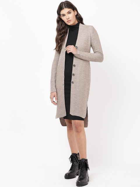 

APSLEY Women Taupe Ribbed Longline Cardigan