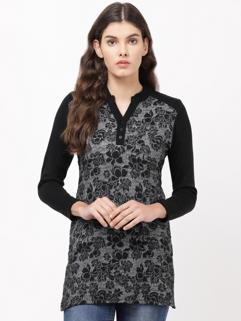 

APSLEY Women Black & Off White Self Design Winter Tunic