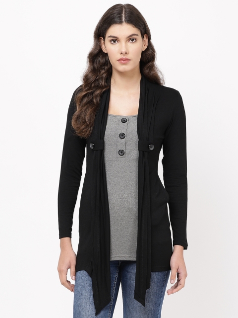 

APSLEY Women Black & Charcoal Grey Solid A-Line Top