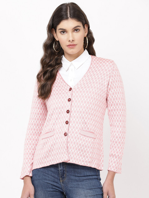 

APSLEY Women Pink & White Self Design Cardigan