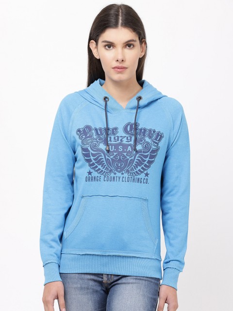 

APSLEY Women Blue Printed Hooded Sweatshirt