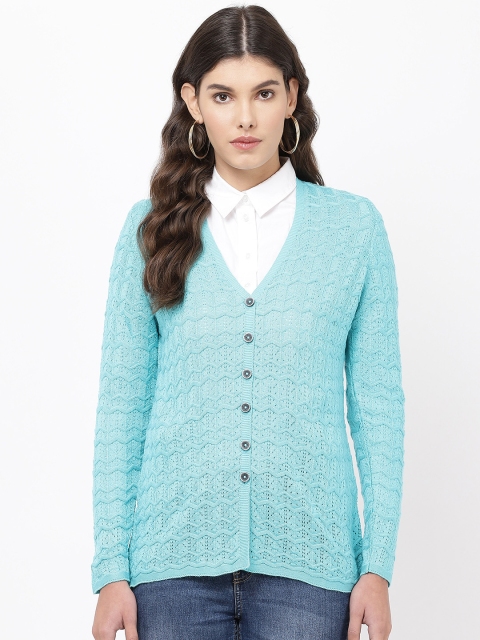 

APSLEY Women Blue Self Design Cardigan Sweater