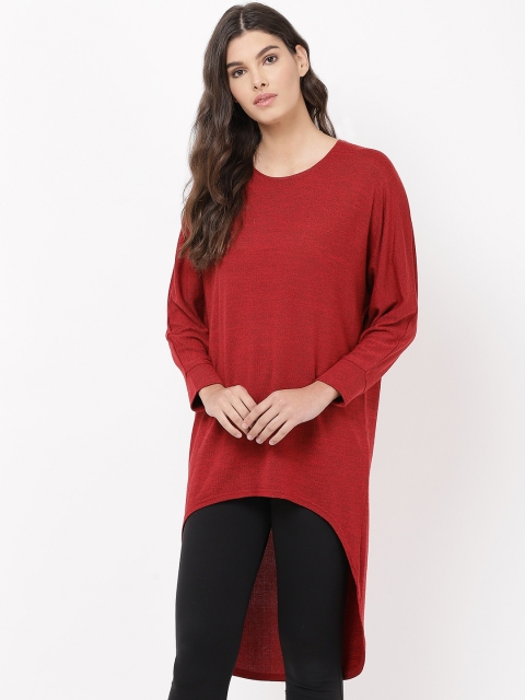 

APSLEY Women Maroon Solid High-Low Winter Top
