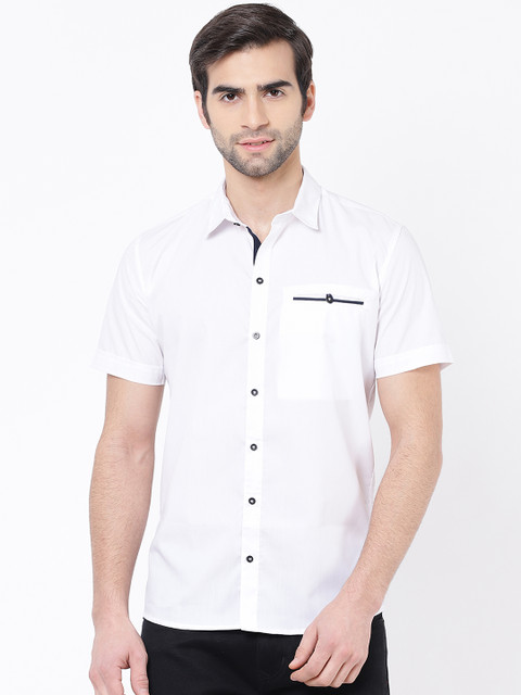 

WILDTOGS Men White Structured Slim Fit Solid Casual Shirt
