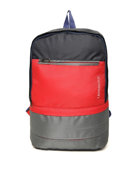 

LIONBONE Unisex Red & Navy Blue Colourblocked Laptop Backpack