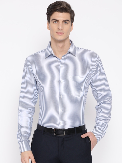 

Hancock Men White & Blue Twill Slim Fit Striped Formal Shirt