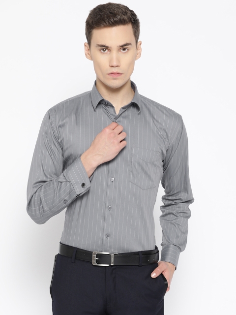 

Hancock Men Grey & White Slim Fit Striped Formal Shirt