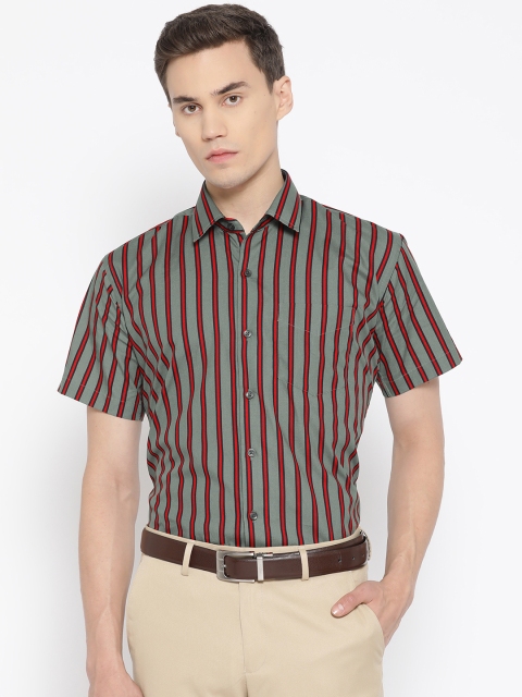 

Hancock Men Grey & Red Slim Fit Striped Formal Shirt
