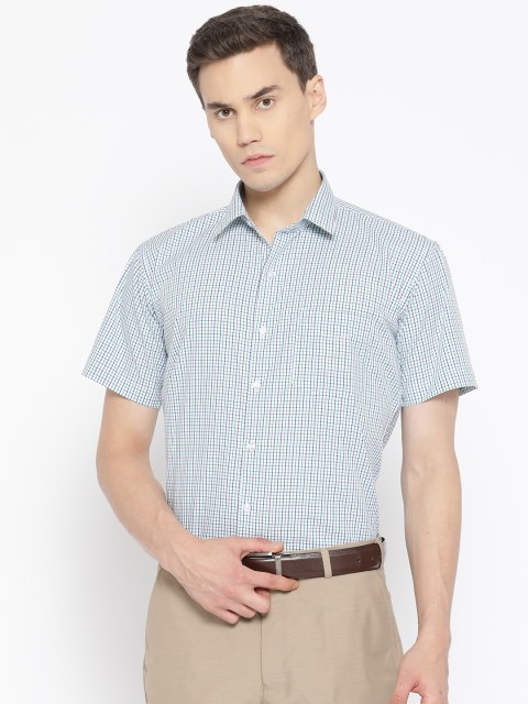 

Hancock Men White & Blue Slim Fit Checked Formal Shirt