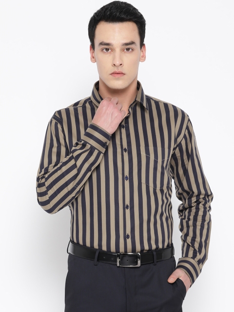 

Hancock Men Navy Blue & Taupe Slim Fit Striped Formal Shirt