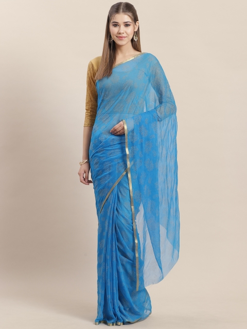 

Saree mall Blue & Golden Embellished Saree