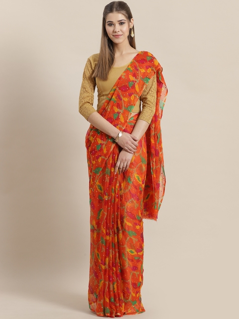 

Saree mall Orange & Green Printed Saree