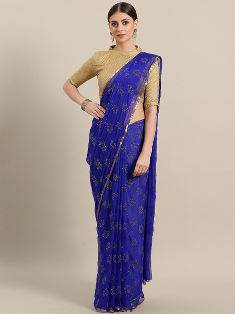 

Saree mall Blue & Golden Printed Saree