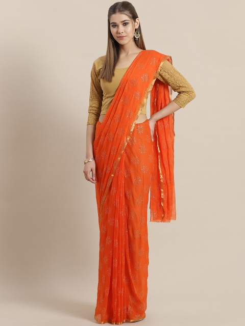 

Saree mall Orange & Golden Embellished Saree