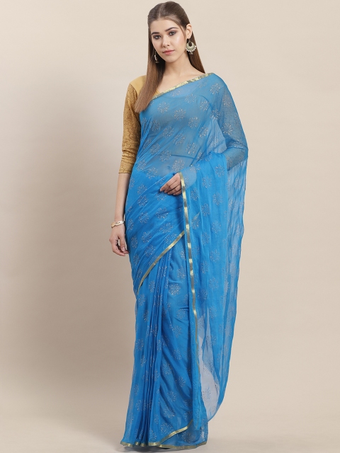 

Saree mall Blue & Golden Embellished Saree
