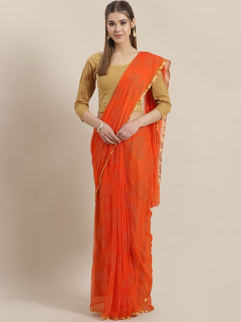 

Saree mall Orange & Golden Embellished Saree