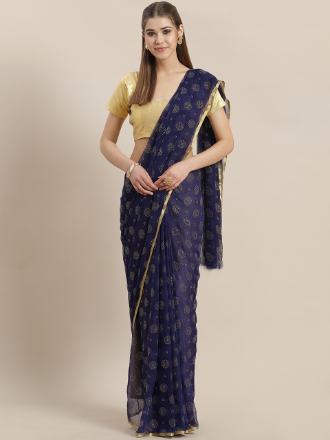 

Saree mall Navy Blue & Golden Printed Saree