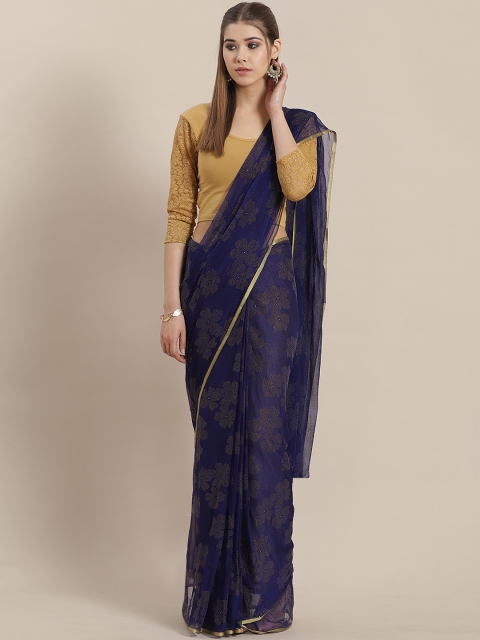 

Saree mall Navy Blue & Golden Embellished Saree