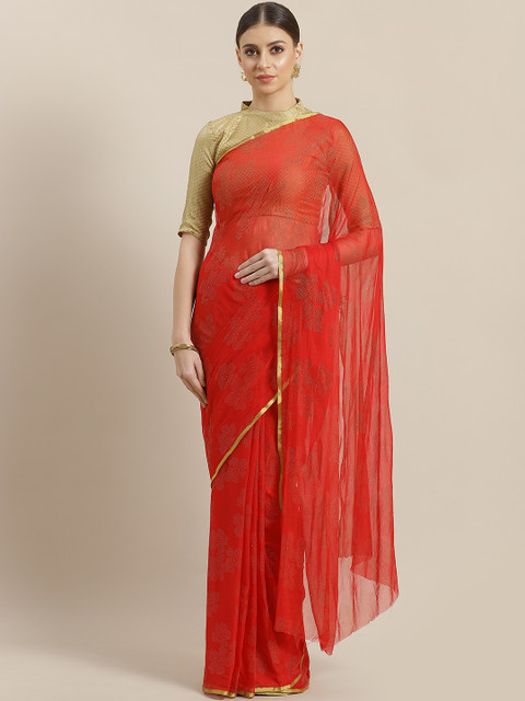

Saree mall Red & Golden Embellished Saree
